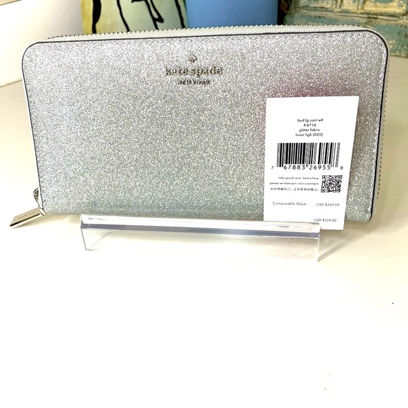Kate Spade Glitter 🎉HP🎉Silver Zip Wallet NWT - Picture 1 of 12